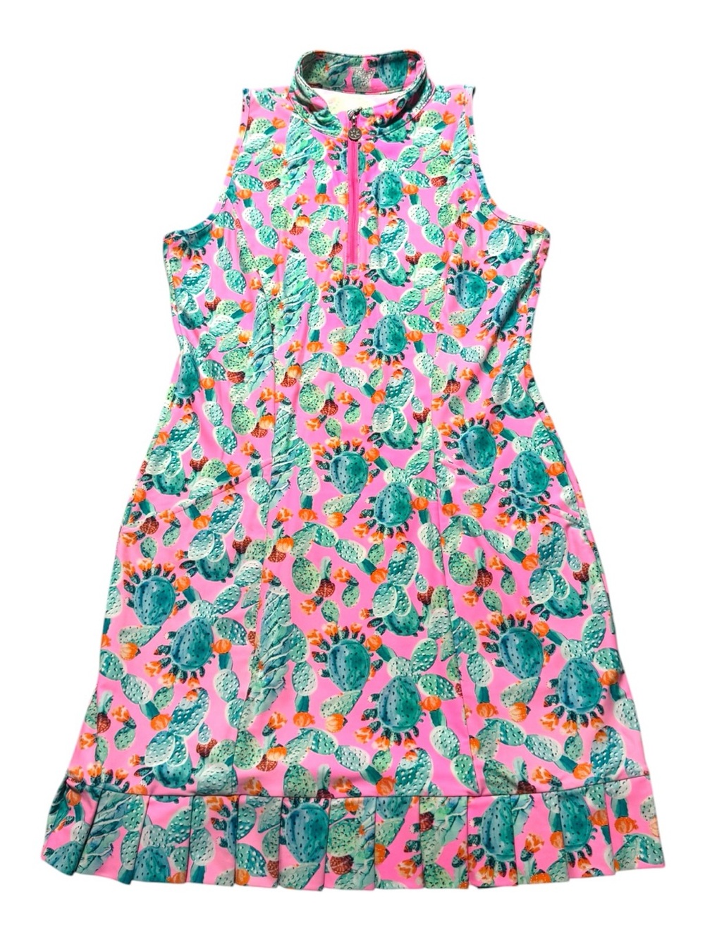Tzu Tzu Women’s Medium Golf Dress UPF 50 Pink All Over Print Tennis Pleated Hem